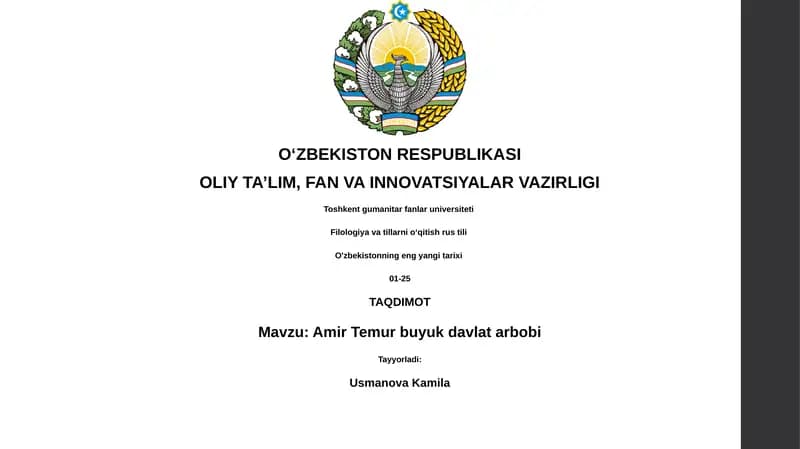 Amir Temur buyuk davlat arbobi