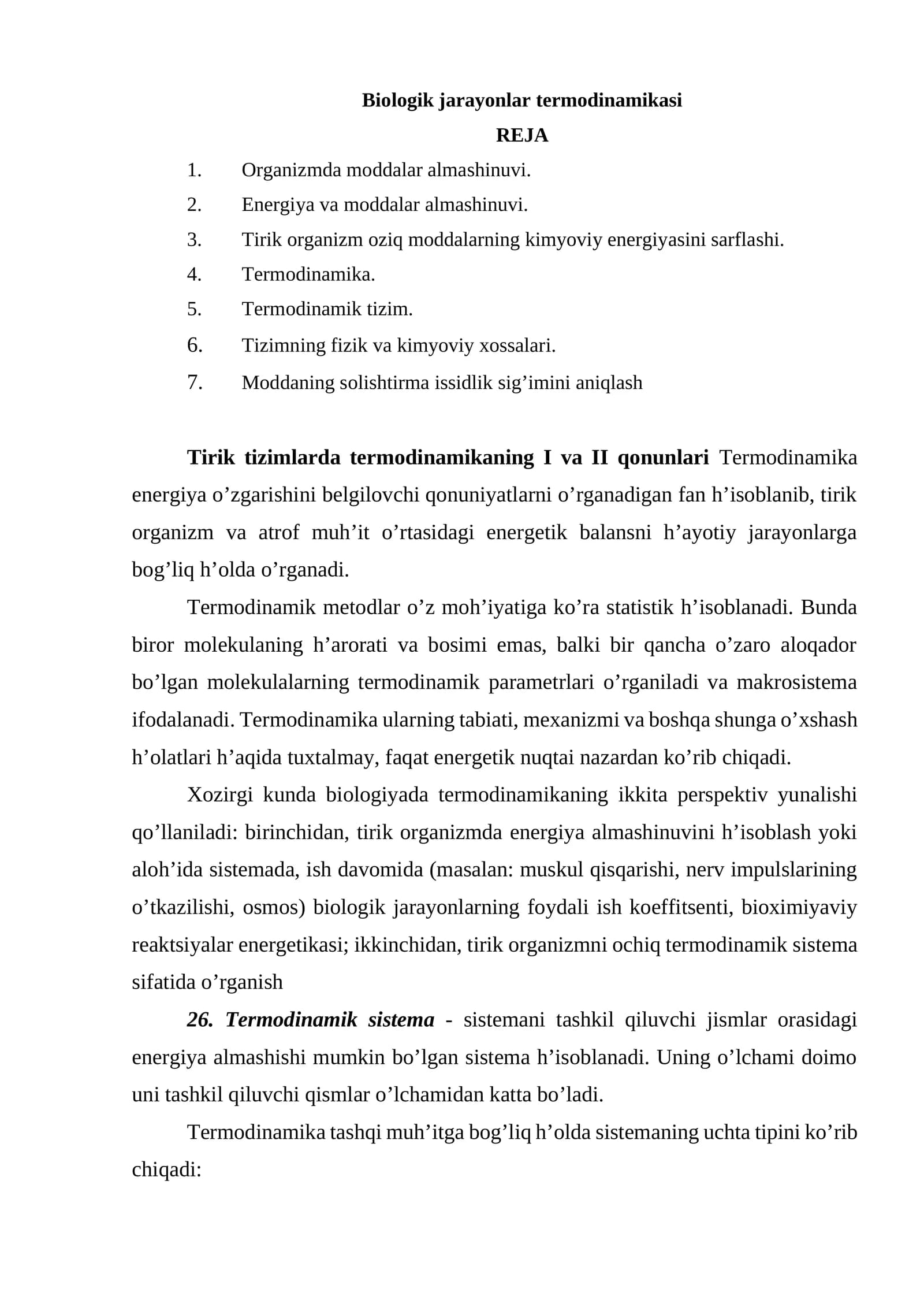 Biologik jarayonlar termodinamikasi