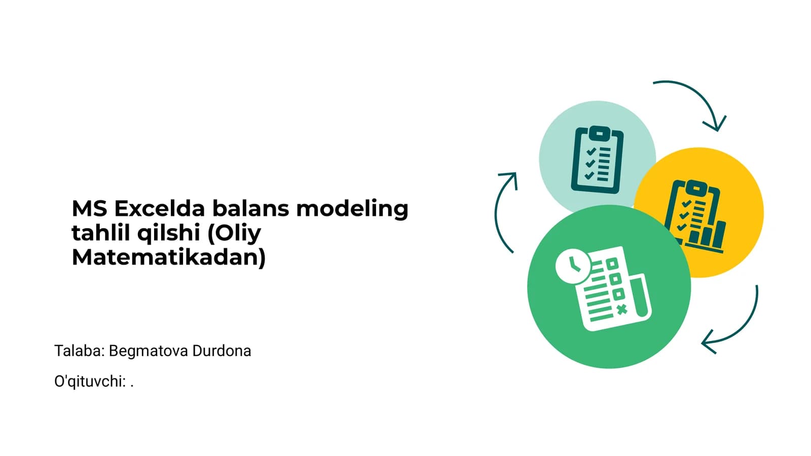 MS Excelda balans modeling tahlil qilshi (Oliy Matematikadan)