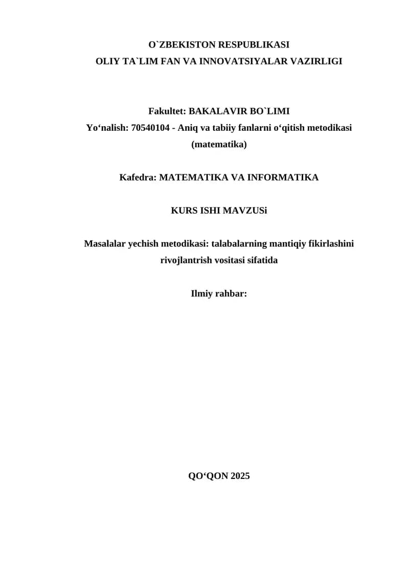 Masalalar yechish metodikasi
