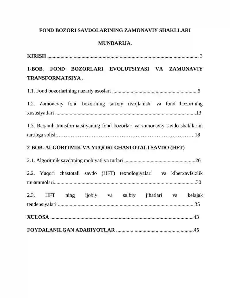 Fond bozorlari Savdolarining Zamonaviy Shakllari