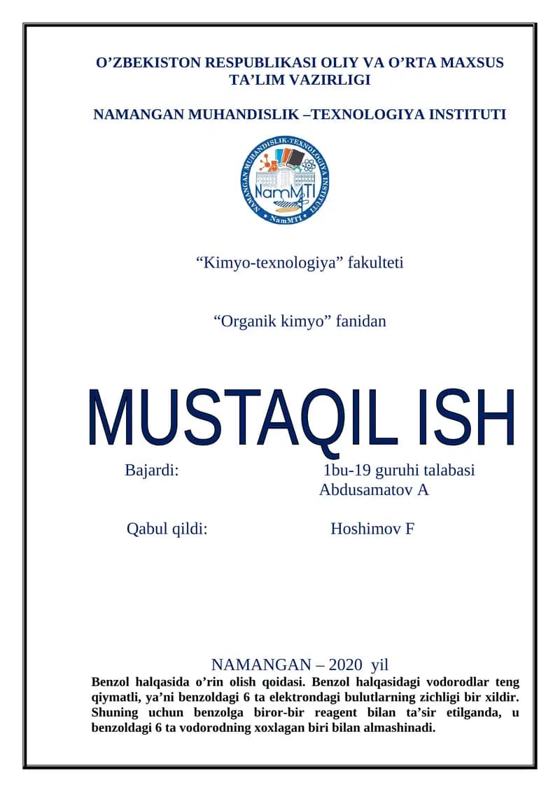 Benzol halqasida o’rin olish qoidasi