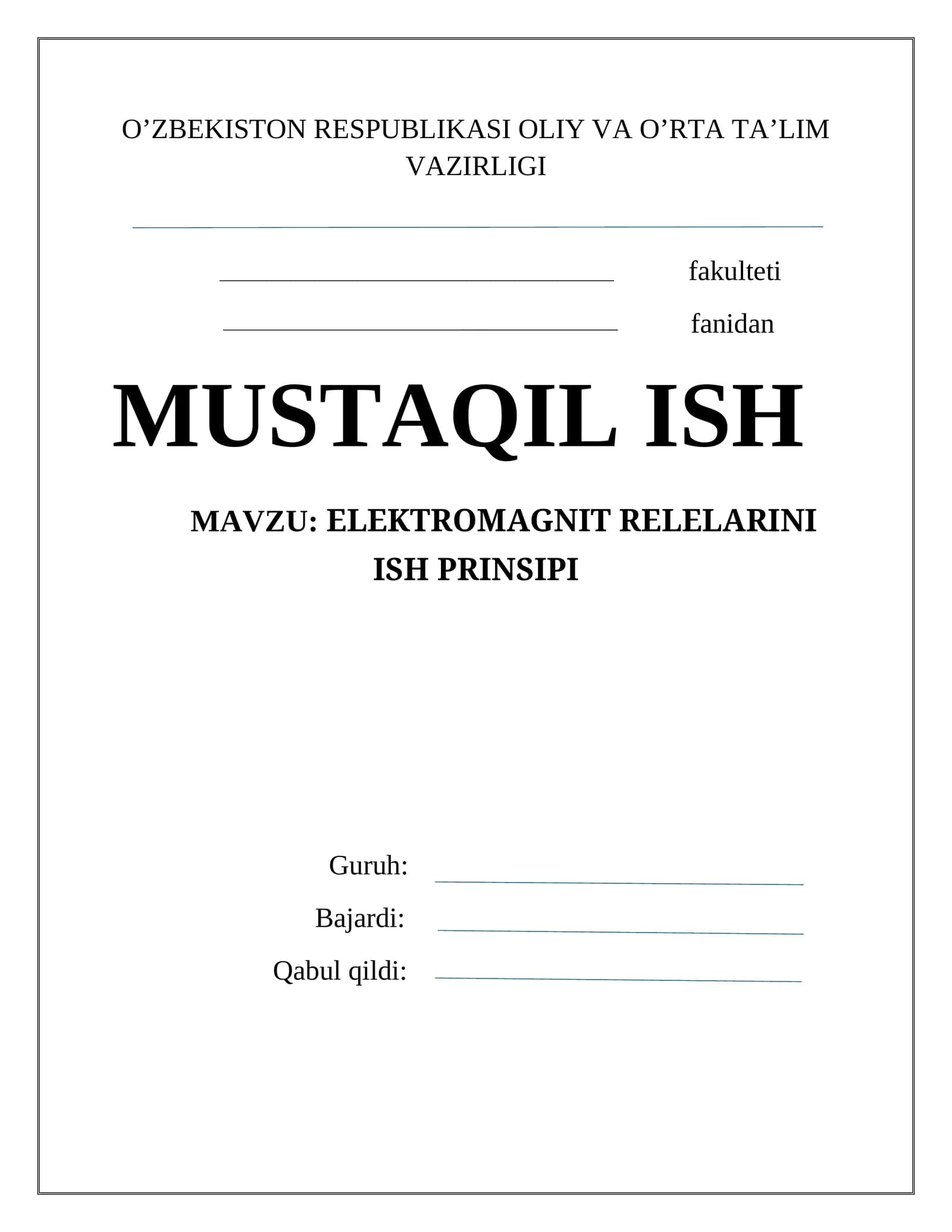 ELEKTROMAGNIT RELELARINI ISH PRINSIPI