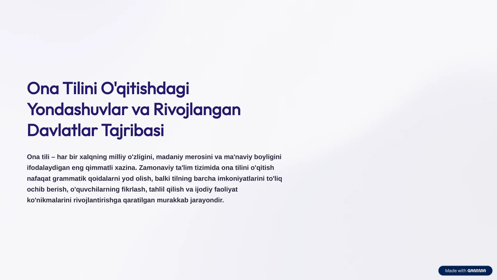 Ona Tilini O'qitishdagi Yondashuvlar va Rivojlangan Davlatlar Tajribasi
