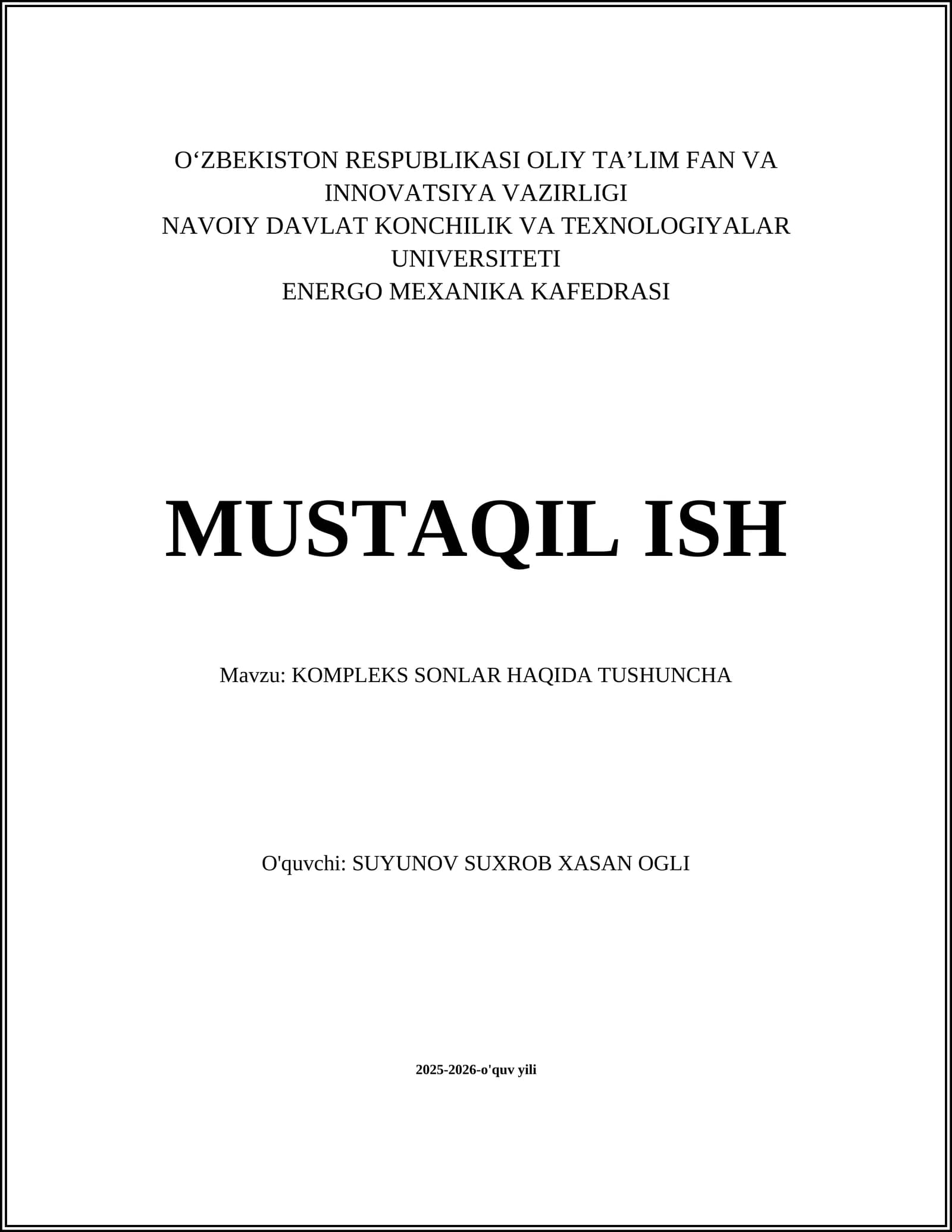 KOMPLEKS SONLAR HAQIDA TUSHUNCHA