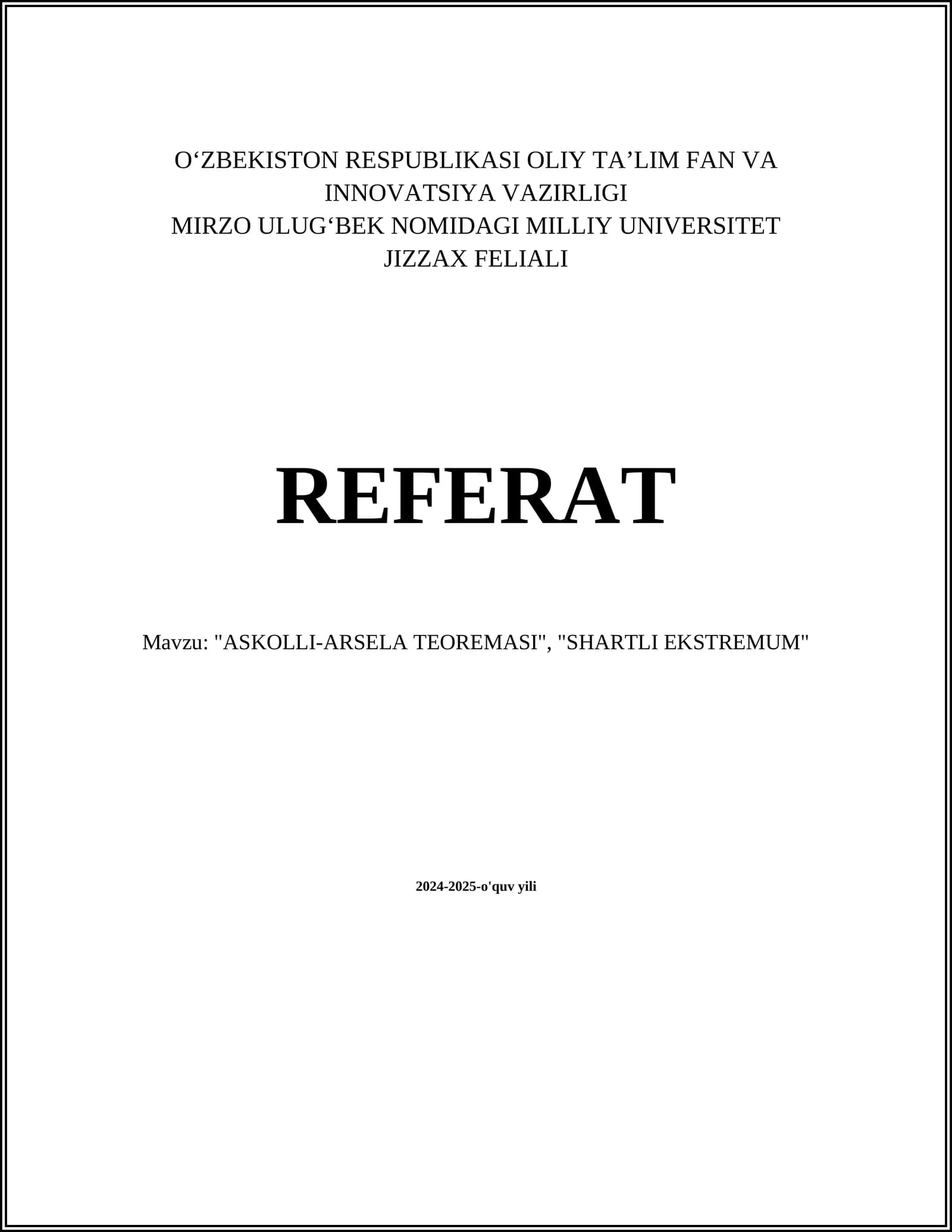 ASKOLLI-ARSELA TEOREMASI, SHARTLI EKSTREMUM