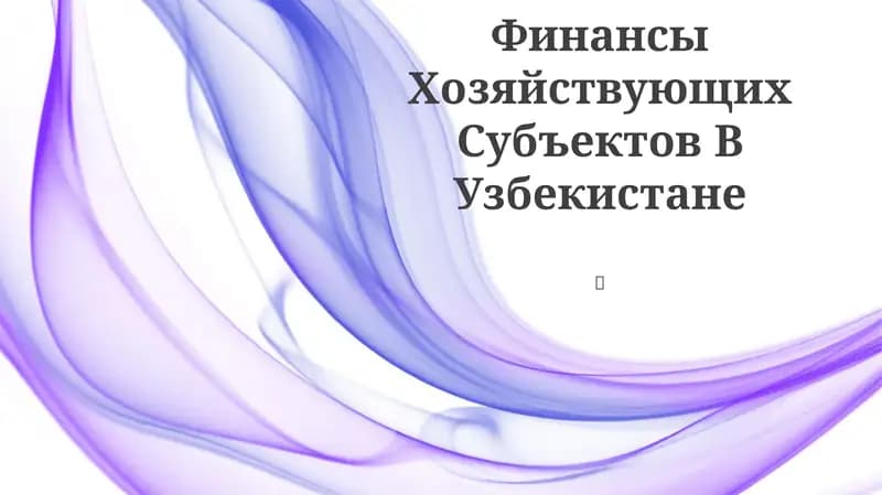 Финансы Хозяйствующих Субъектов В Узбекистане