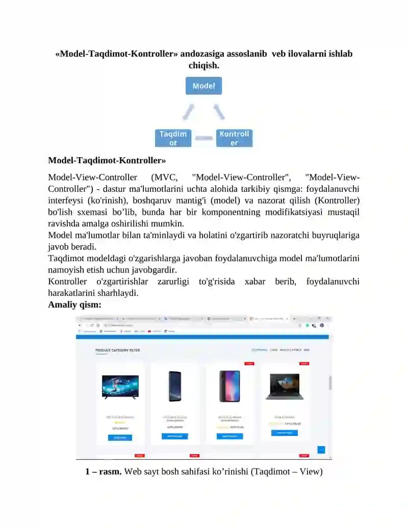 Model-Taqdimot-Kontroller andozasiga assoslanib  veb ilovalarni ishlab chiqish.