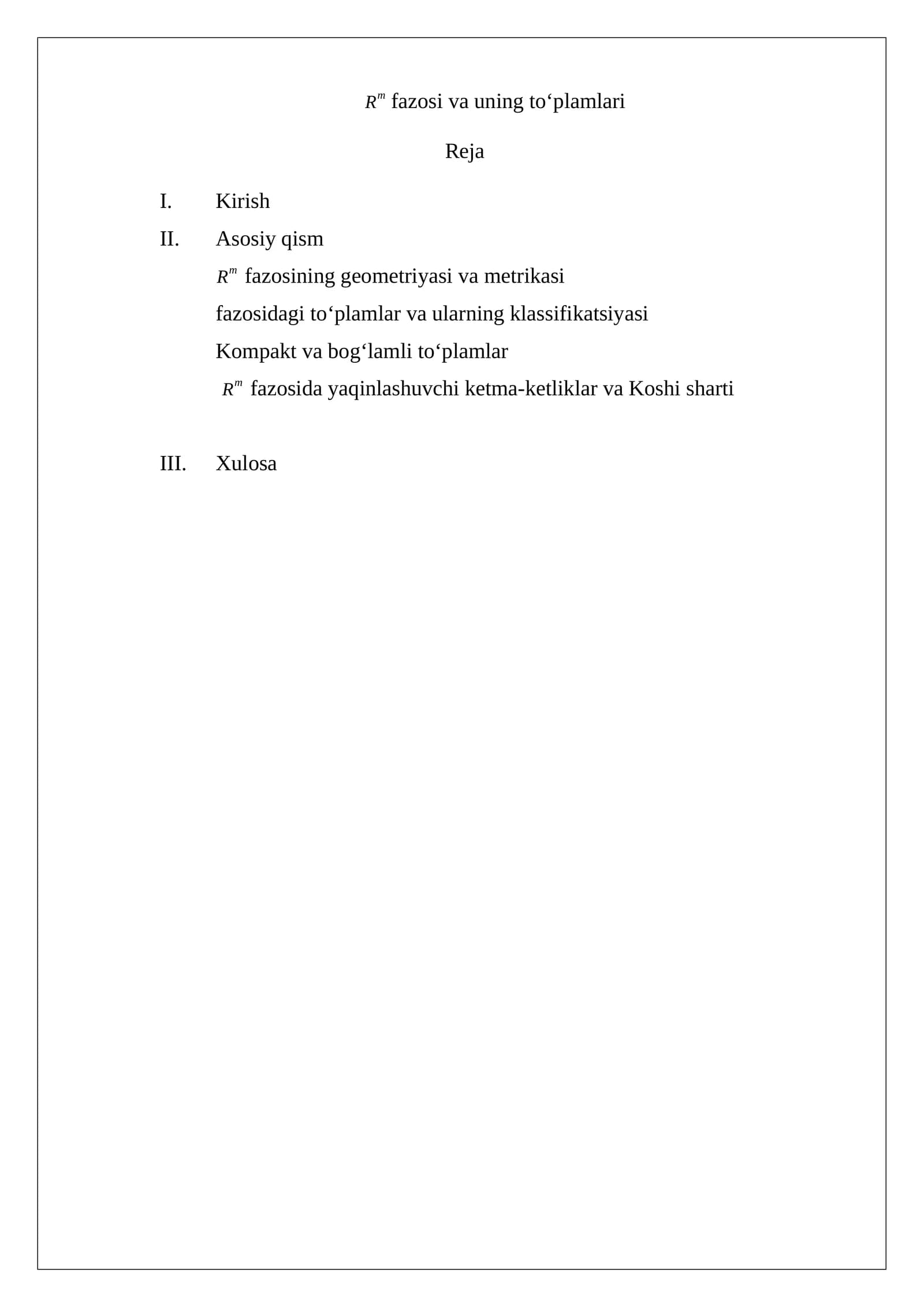 R^mR fazosi va uning to‘plamlari