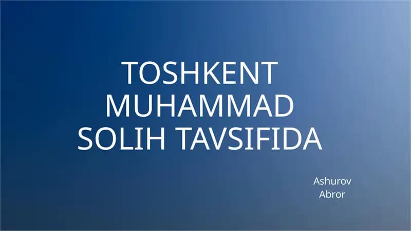 Toshkent Muhammadsolih tavsifida
