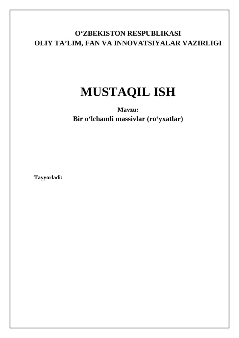 Bir o‘lchamli massivlar (ro‘yxatlar)