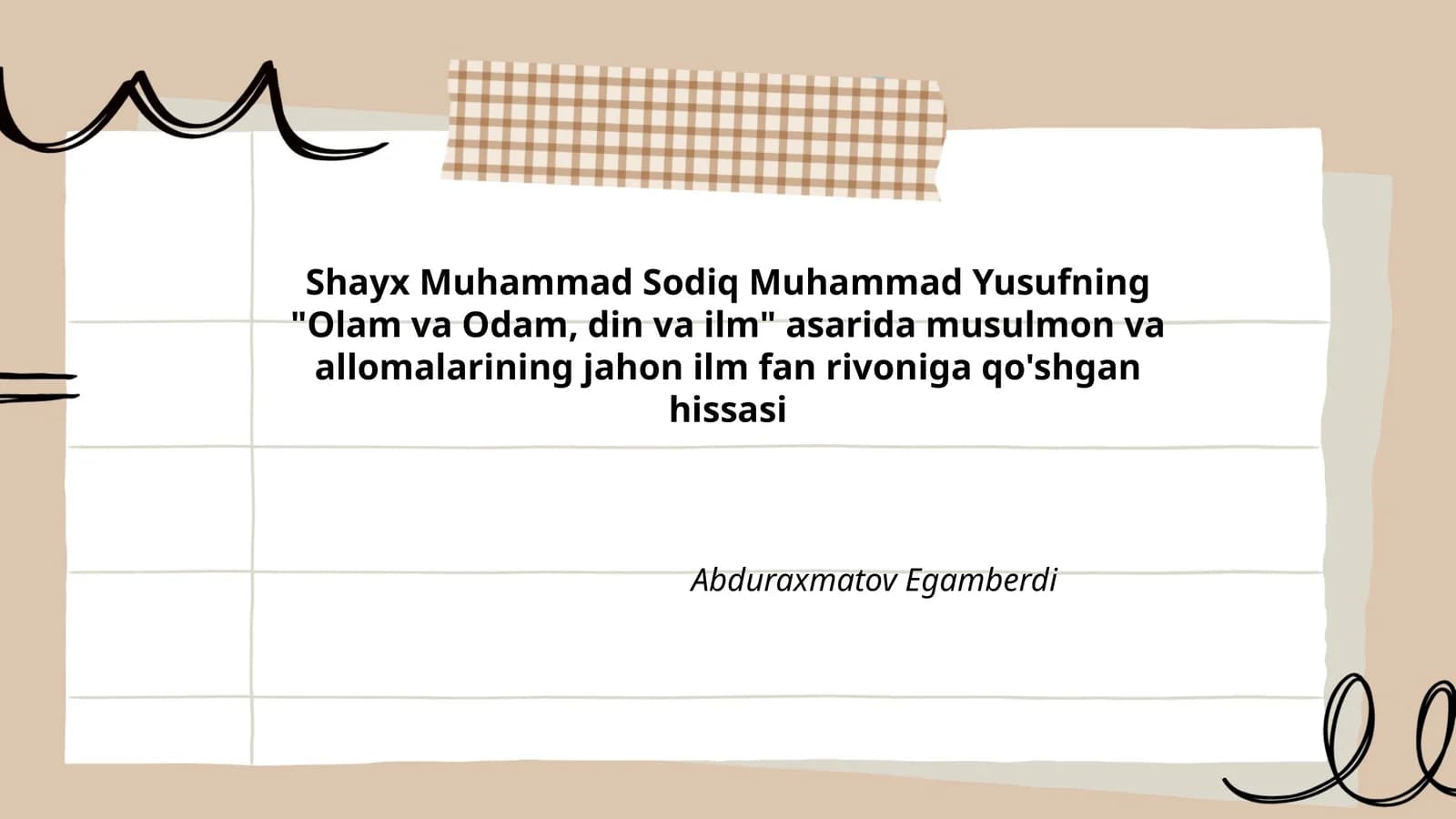 Olam va Odam, din va ilm