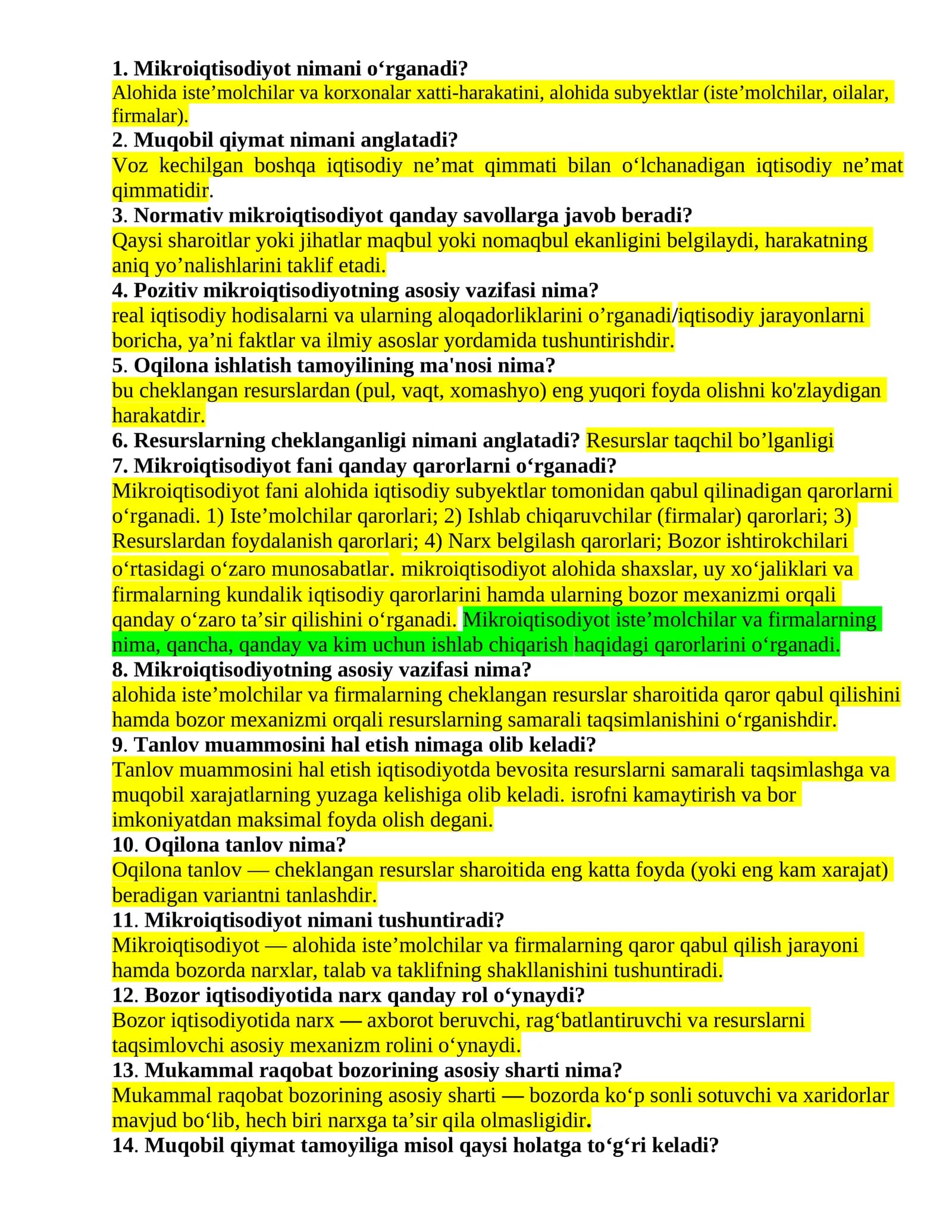 Mikroiqtisodiyot yakuniy test