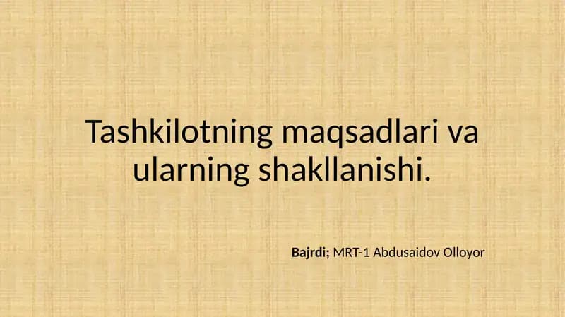 Tashkilotning Maqsadlari va Ularining Shakllanishi