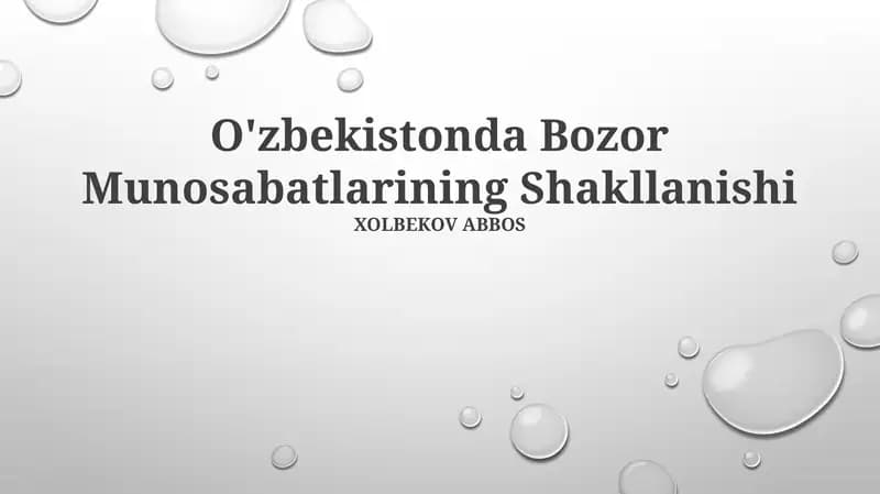 O'zbekistonda Bozor Munosabatlarining Shakllanishi