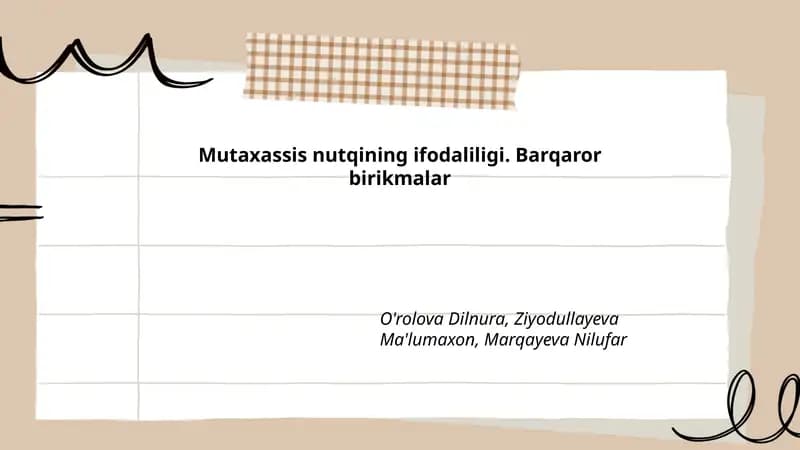 Mutaxassis nutqining ifodaliligi. Barqaror birikmalar