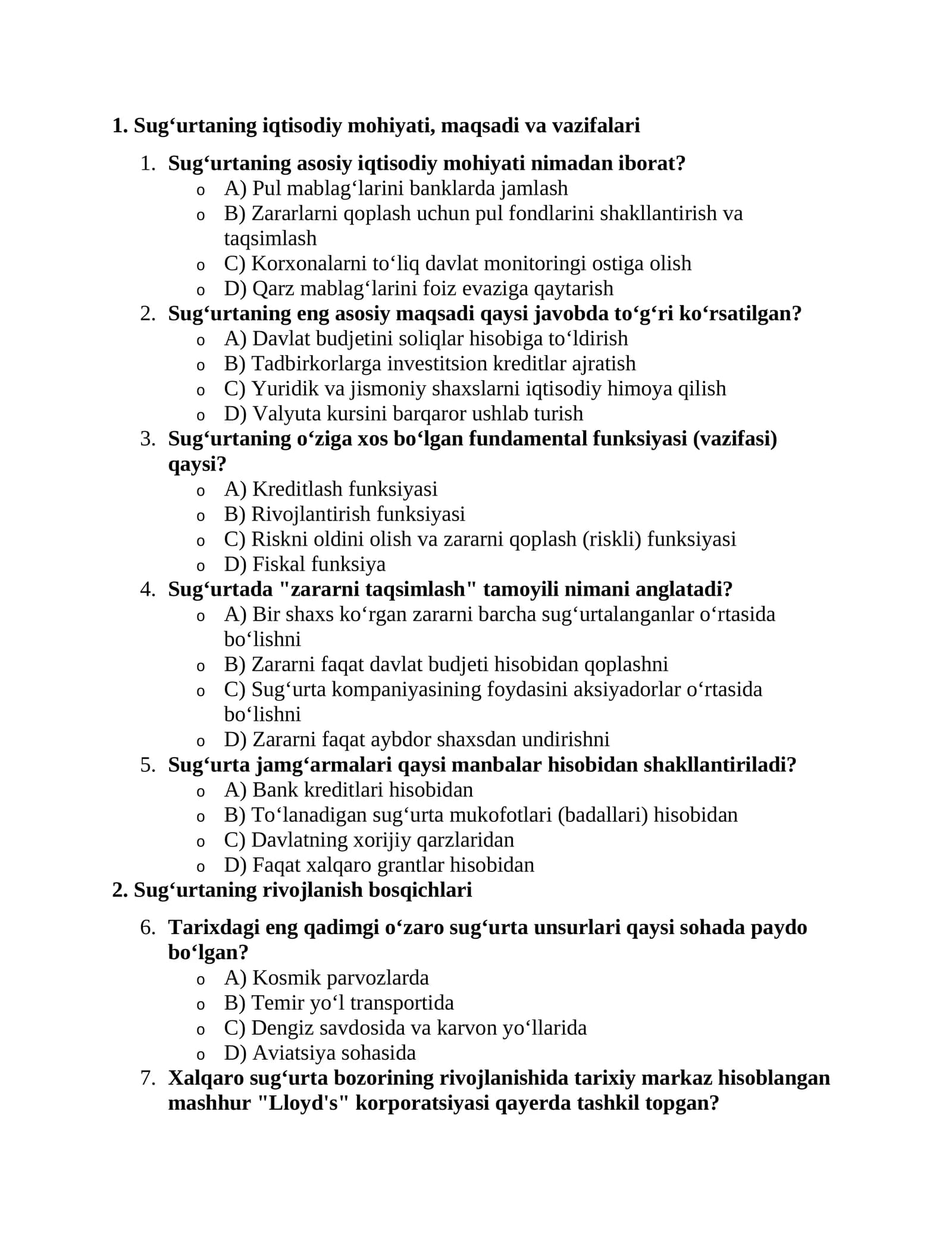 Sug‘urtaning iqtisodiy mohiyati, maqsadi va vazifalari
