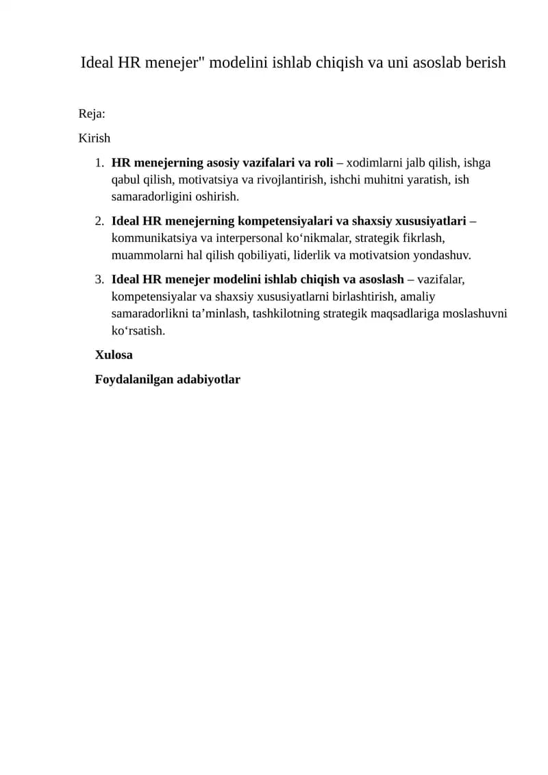 Ideal HR menejer modeli