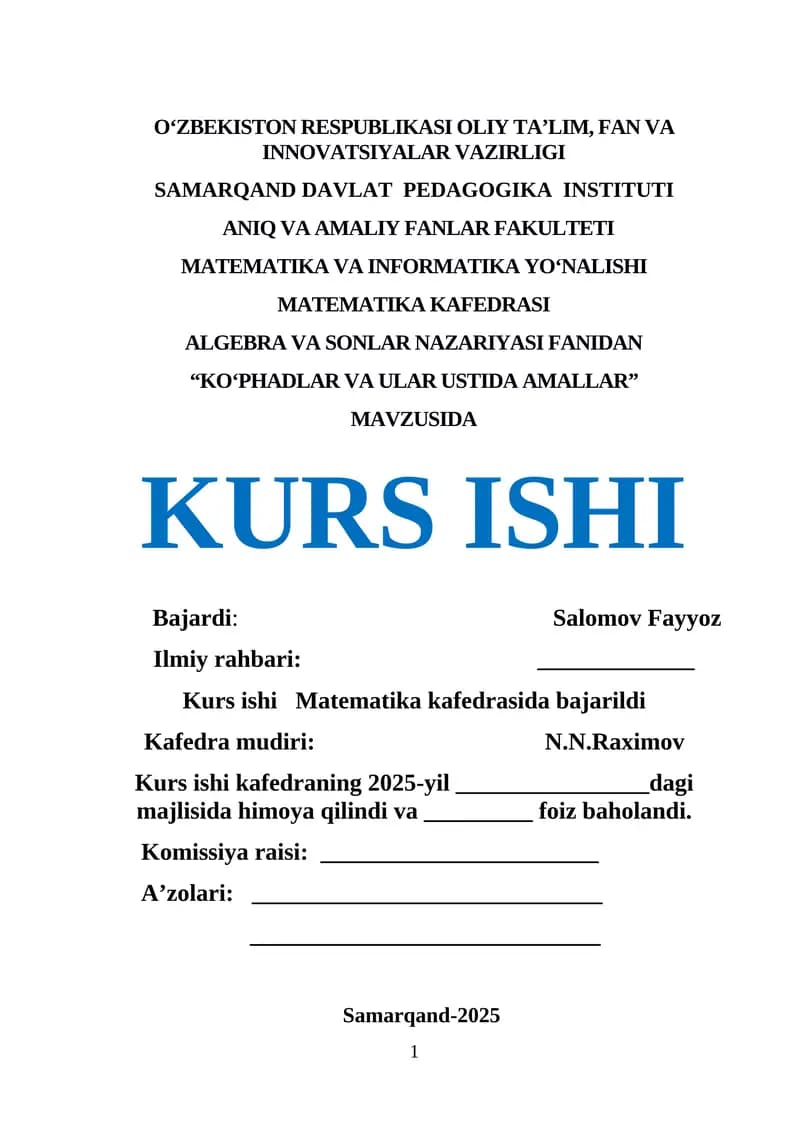 "Koʻphadlar va ular ustida amallar"