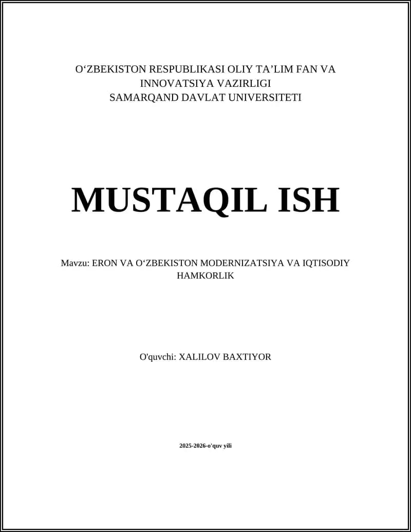 ERON VA OʻZBEKISTON MODERNIZATSIYA VA IQTISODIY HAMKORLIK
