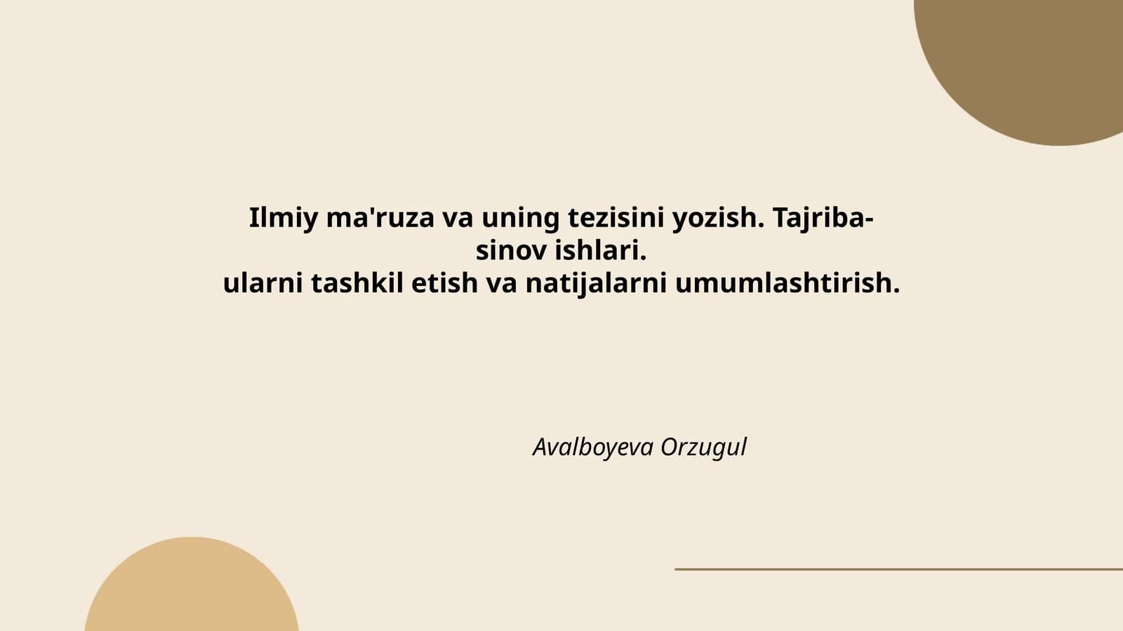 Ilmiy ma'ruza va uning tezisini yozish. Tajriba-sinov ishlari