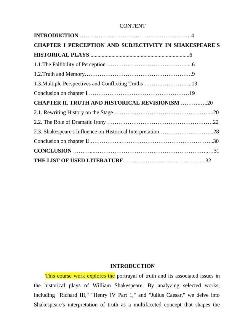 THE DESCRIPTION OF TRUTH AND ISSUE IN SHAKESPEARE’S HISTORIES.doc