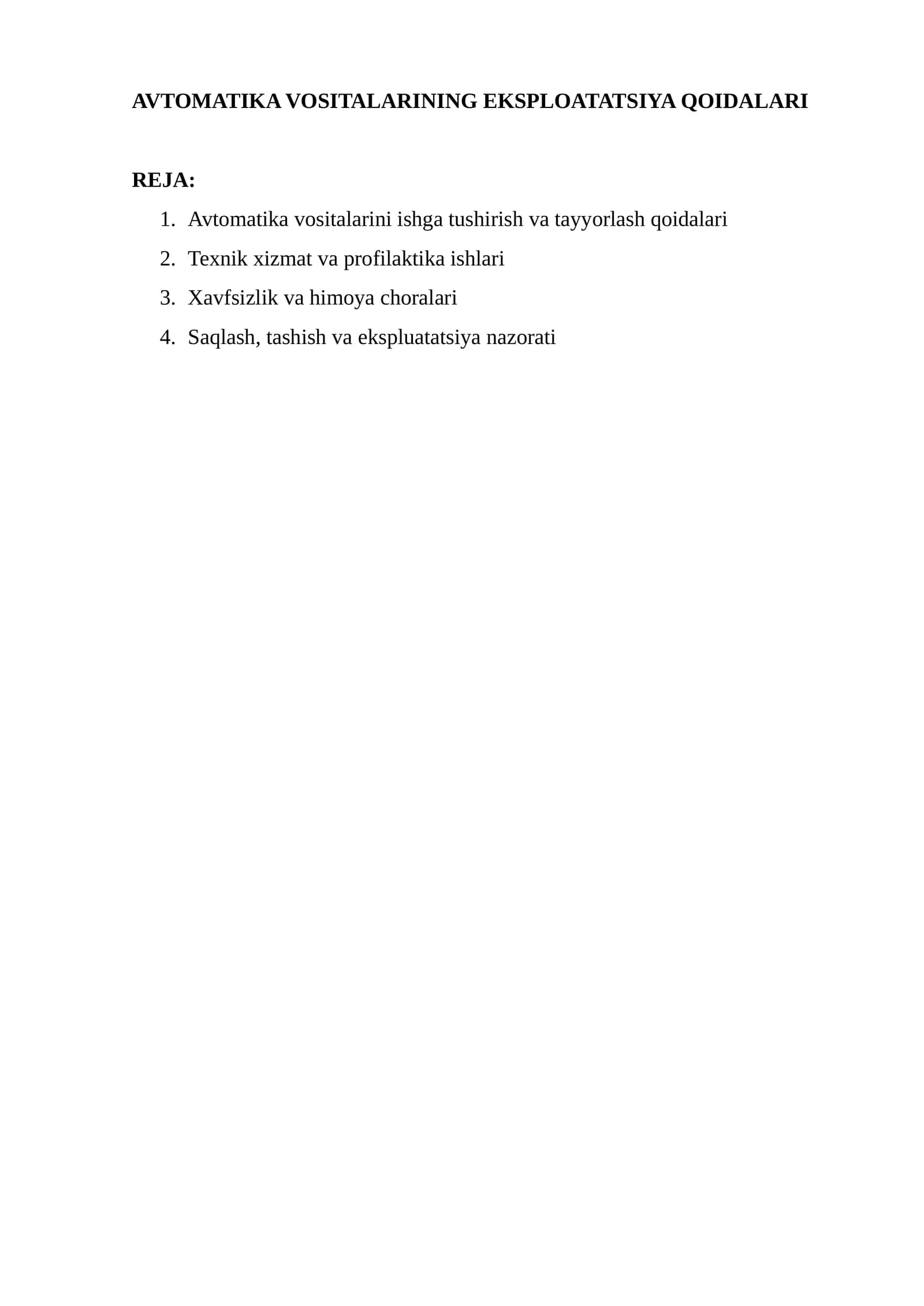 AVTOMATIKA VOSITALARINING EKSPLOATATSIYA QOIDALARI