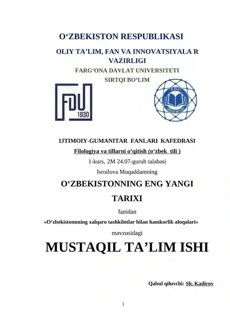 O‘zbekistonnning xalqaro tashkilotlar bilan hamkorlik aloqalari