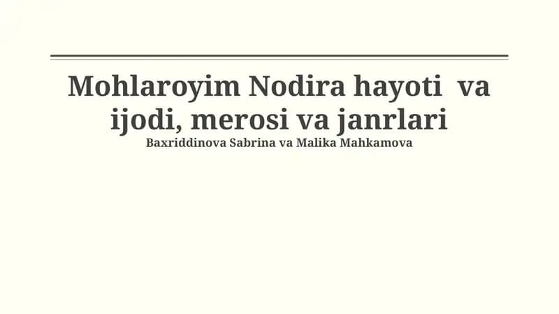 Nodira hayoti va ijodi, merosi va janrlari