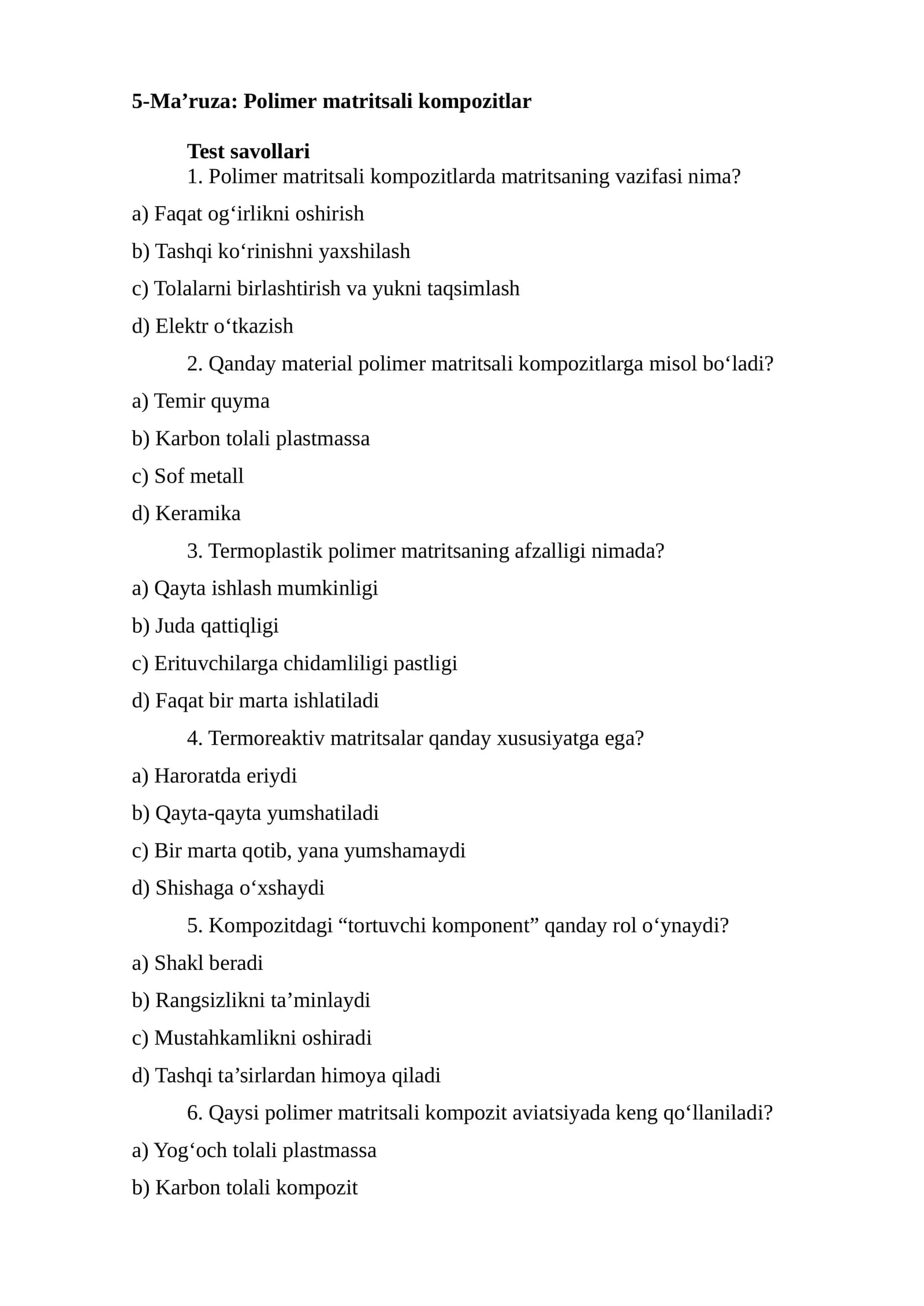 5-Ma’ruza: Polimer matritsali kompozitlar