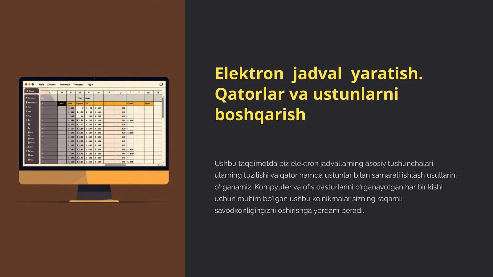 Elektron Jadval yaratish