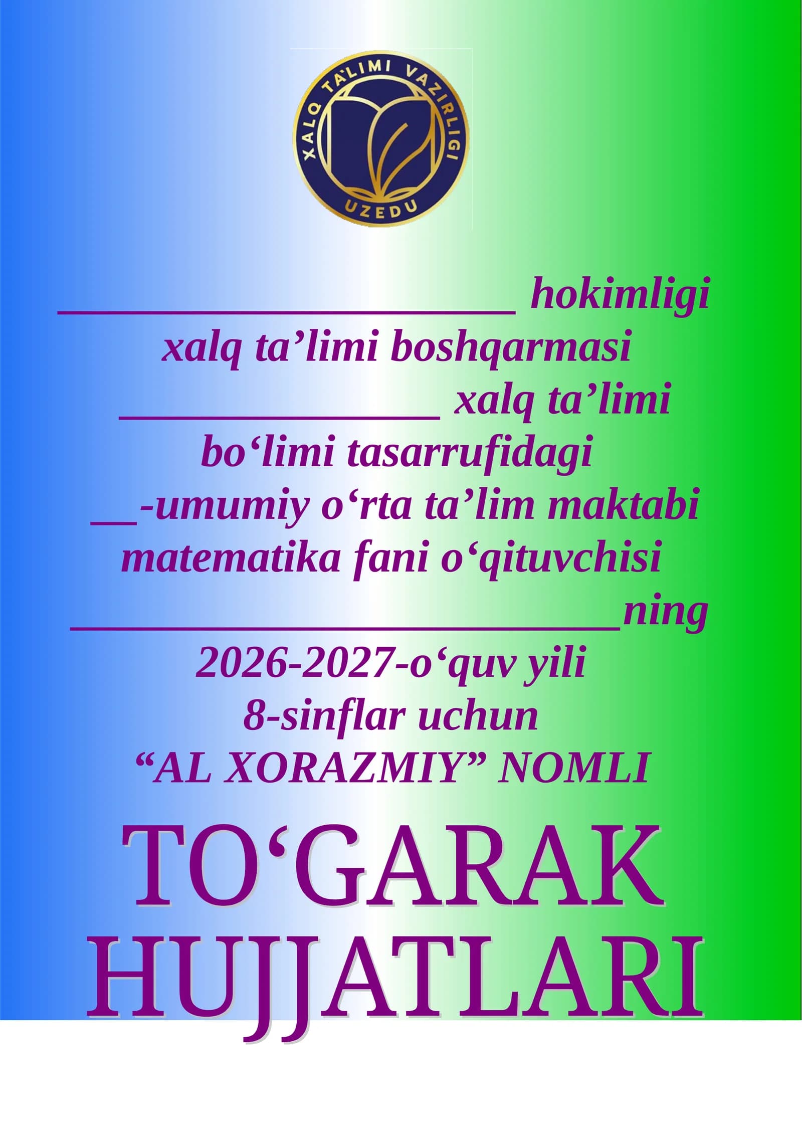 Matematika 8-sinf Al-Xorazmiy to'garak 34 soat.