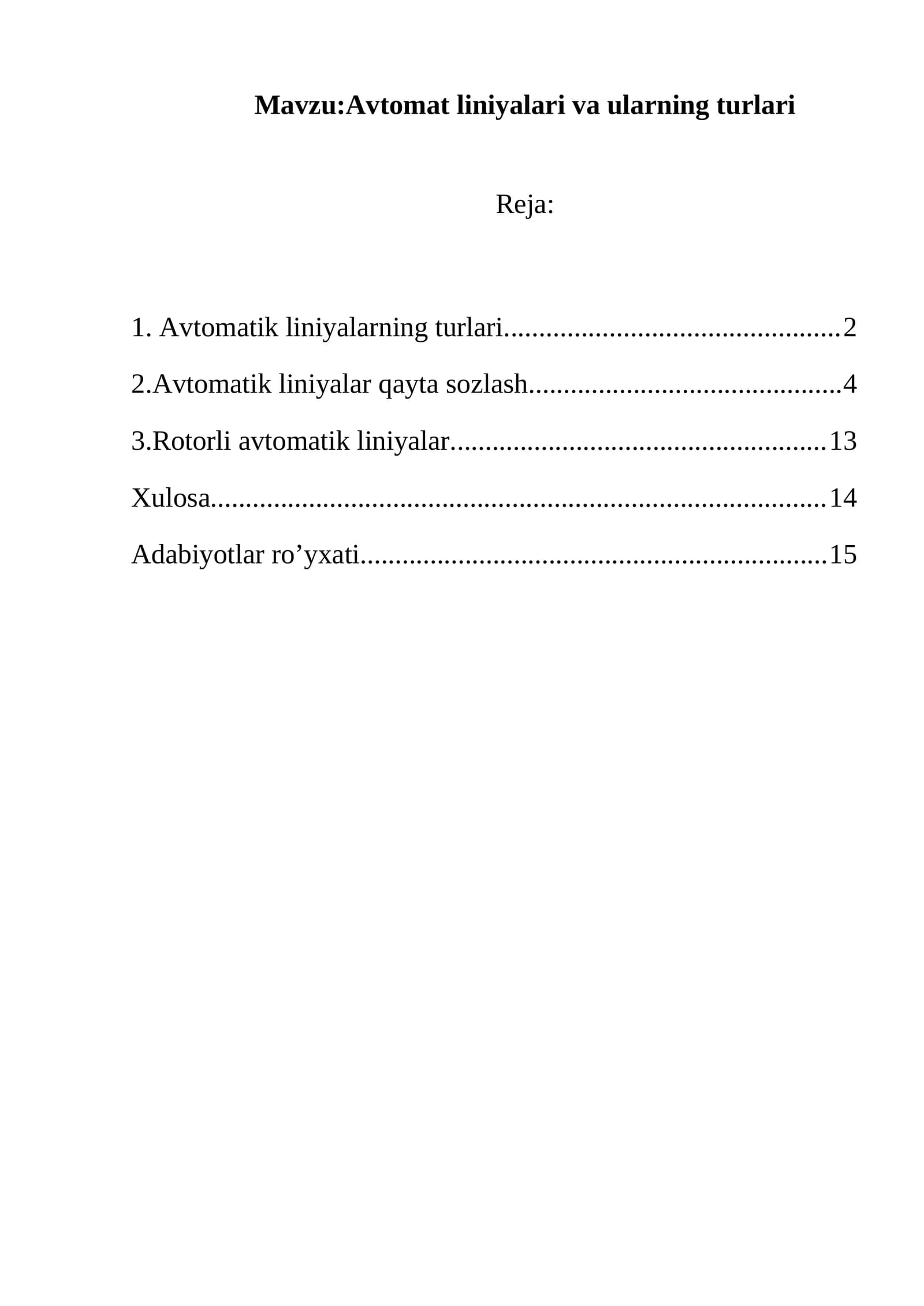 Avtomat liniyalari va ularning turlari