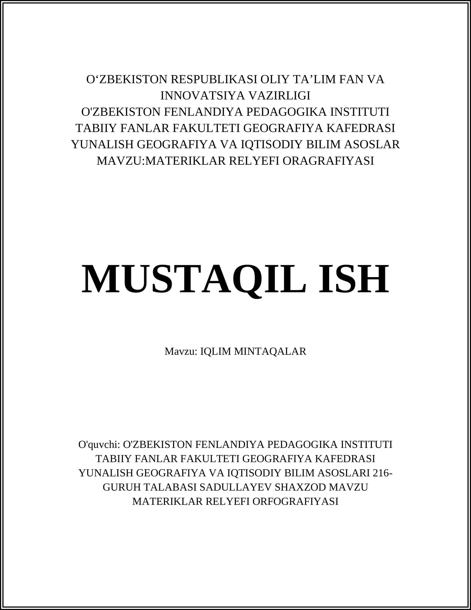 MATERIKLAR RELYEFI ORAGRAFIYASI