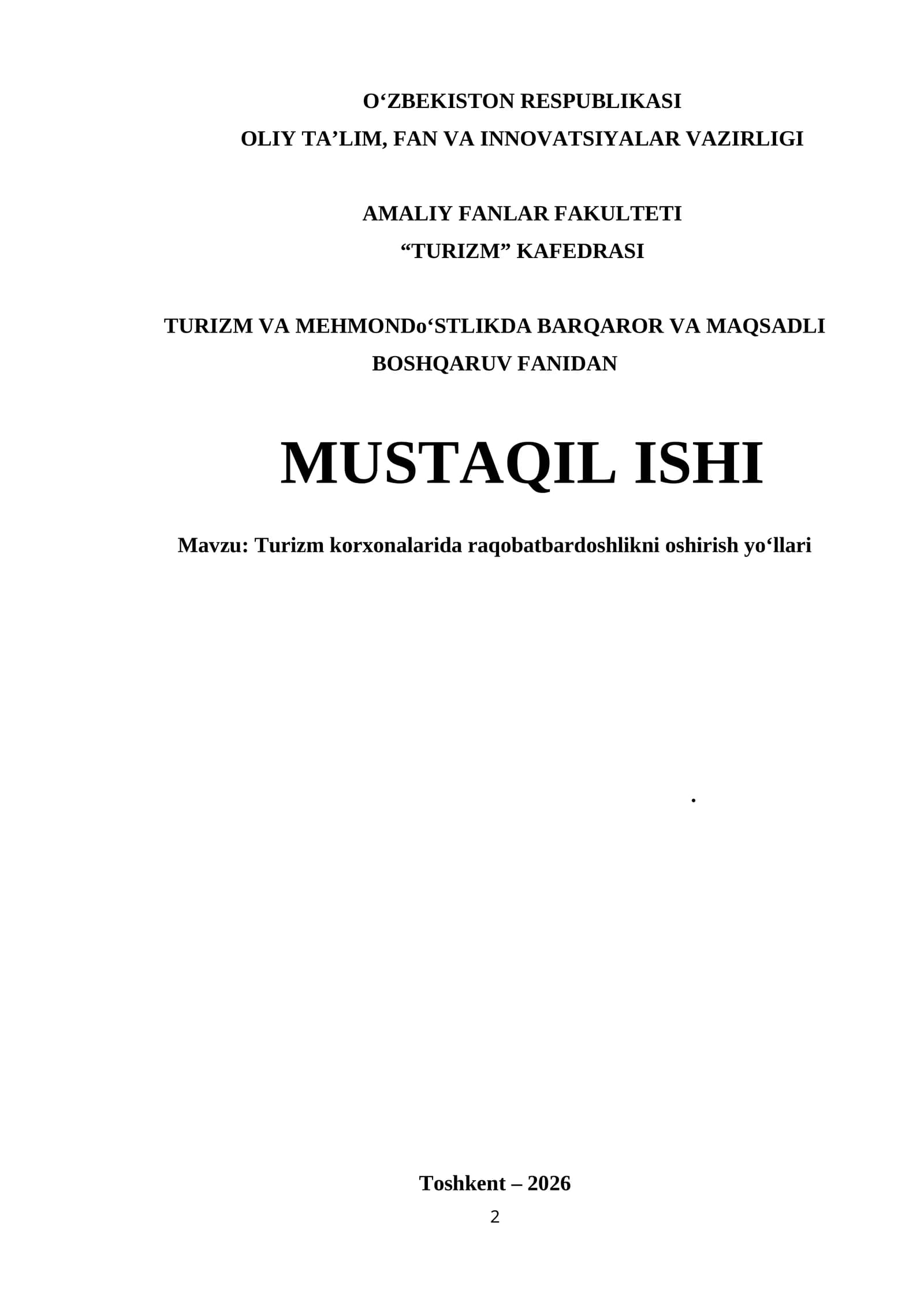 Turizm korxonalarida raqobatbardoshlikni oshirish yo‘llari
