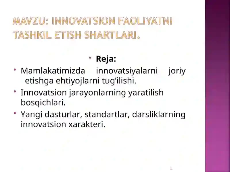Innovatsiyalar va ularning yaratilish bosqichlari