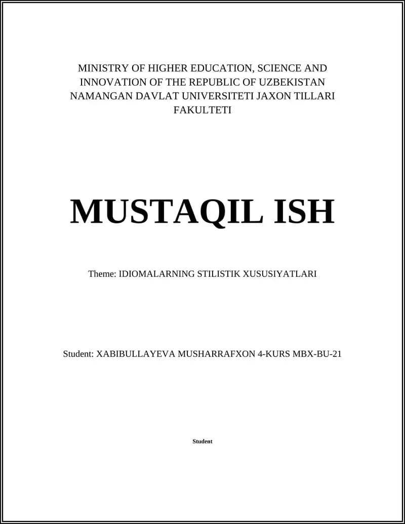 IDIOMALARNING STILISTIK XUSUSIYATLARI
