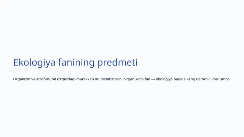 Ekologiya fanining predmeti