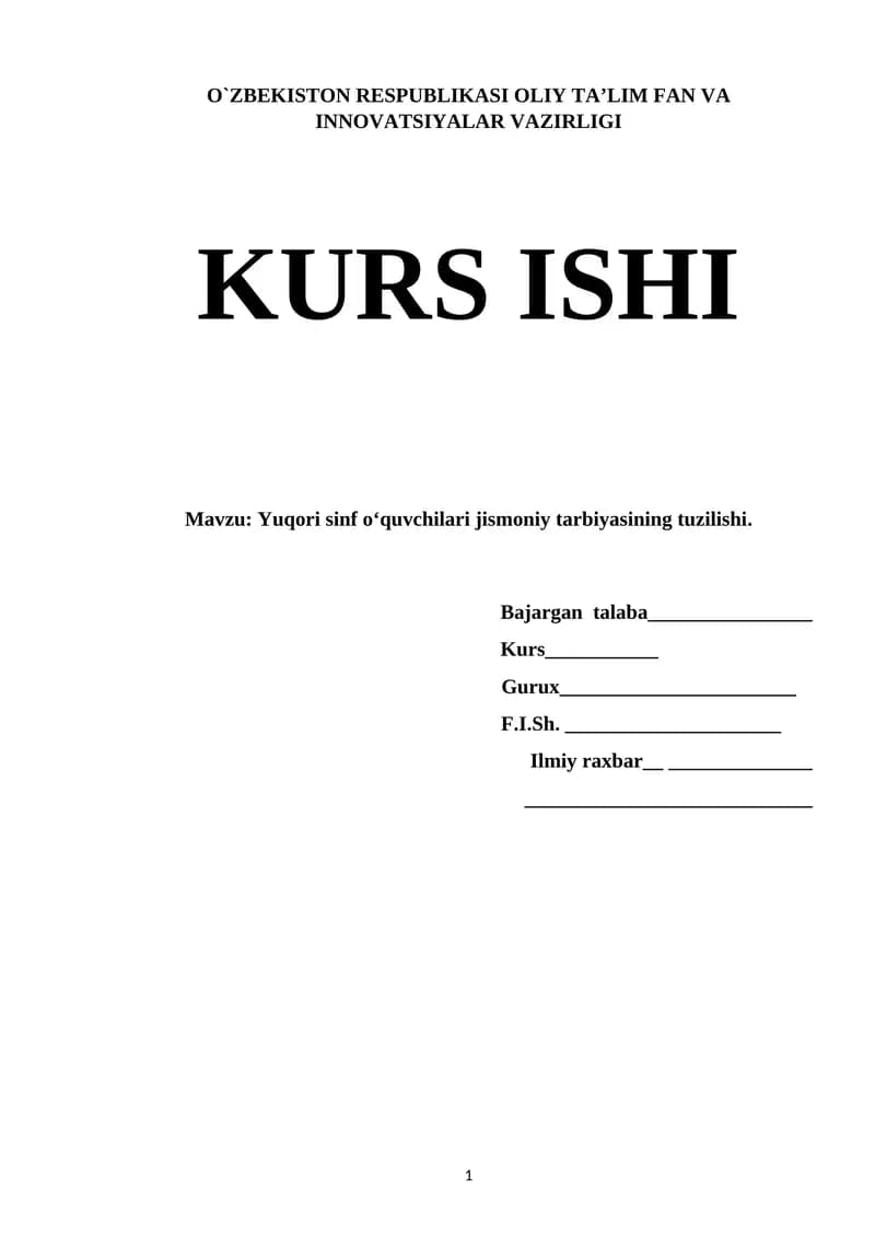 Yuqori sinf o‘quvchilari jismoniy tarbiyasining tuzilishi