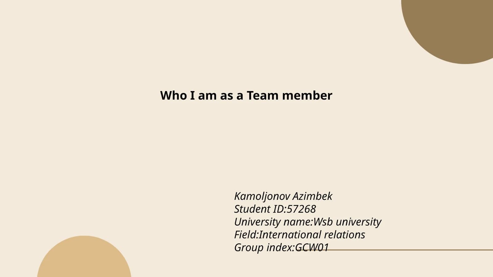 Who I am as a Team member