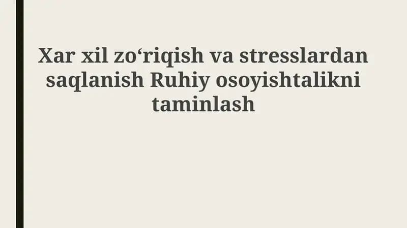 Xarxilzoʻriqish va Stressni Bartaraf Etish