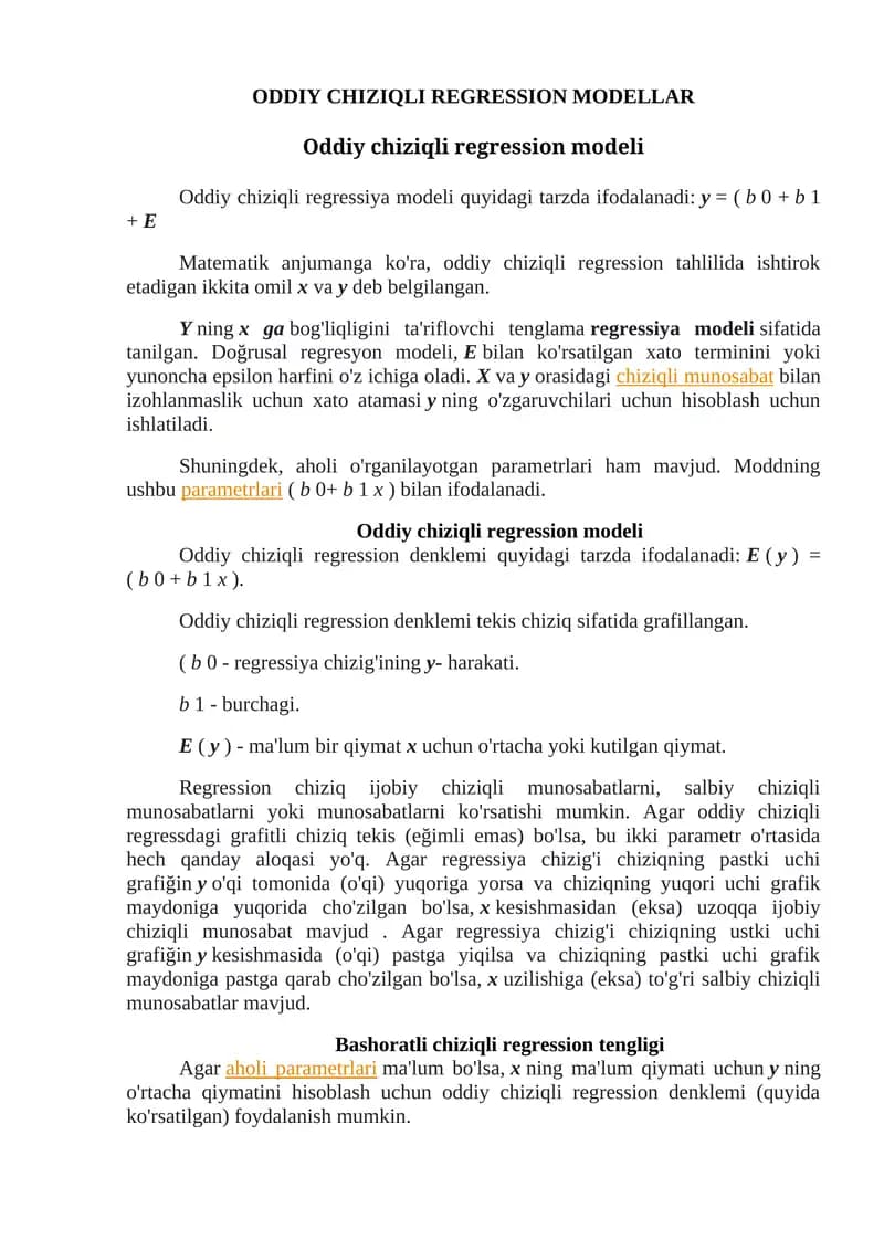 Oddiy chiziqli regression modellar
