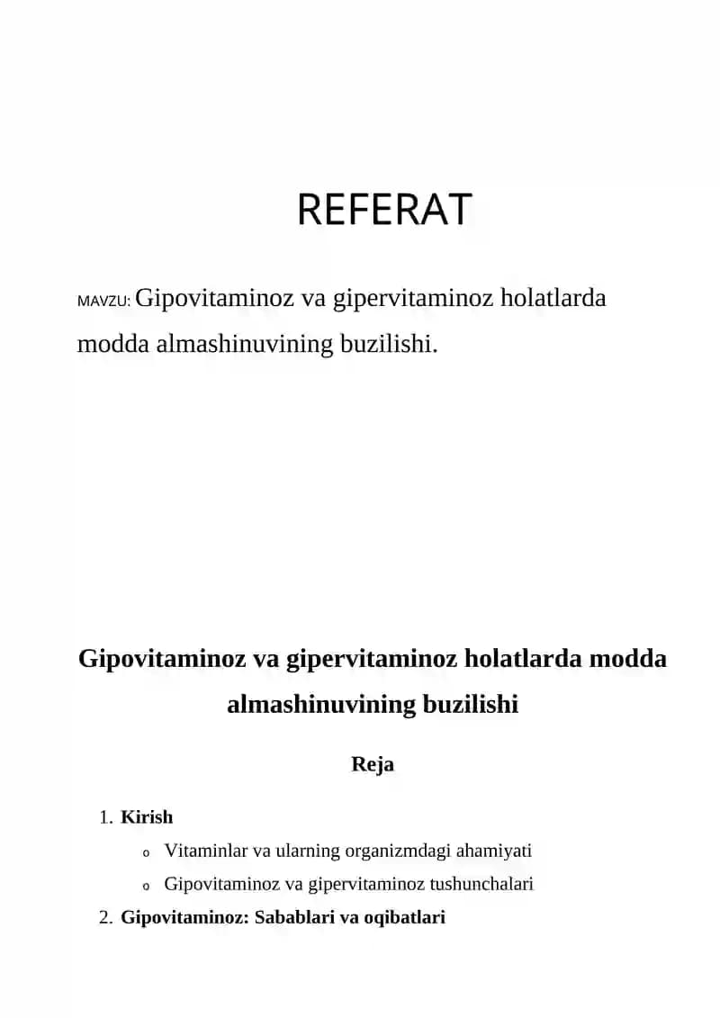 gipovitaminoz va gipervitaminoz   haqida referat