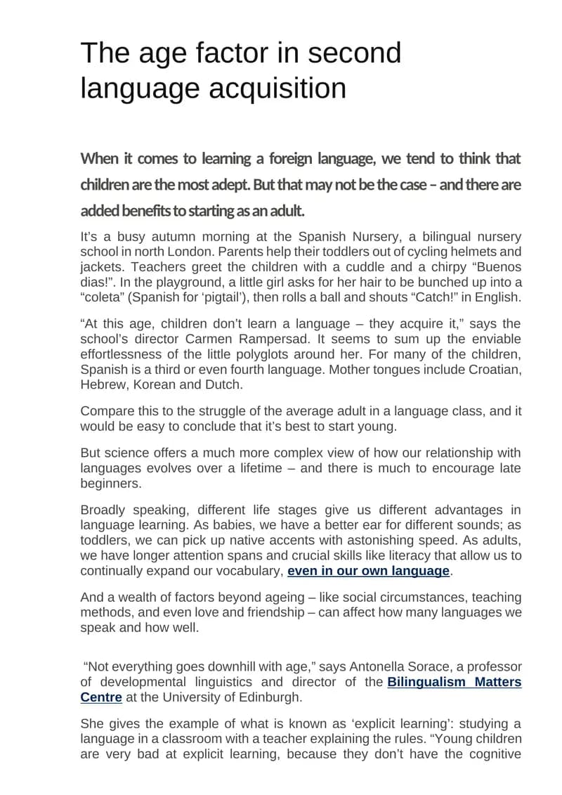The age factor in second language acquisition