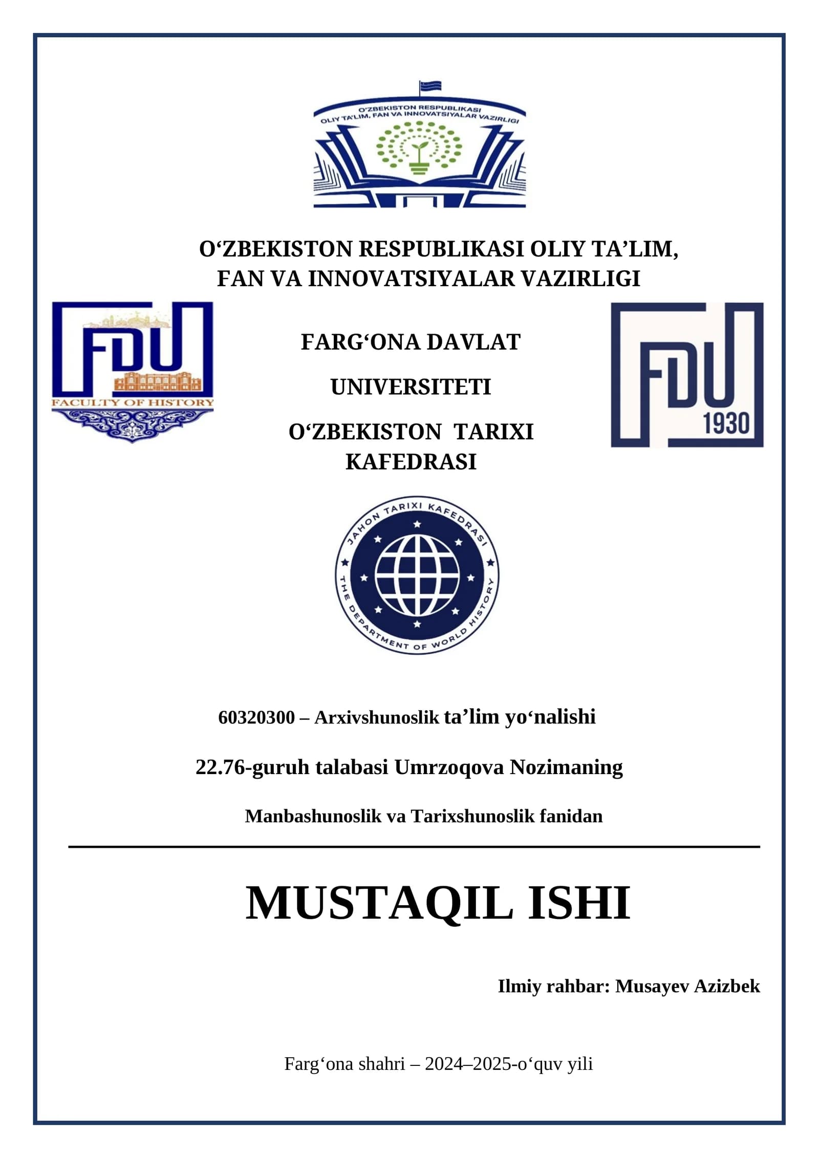 Tarixiy manbalar va ularning asosiy turlari