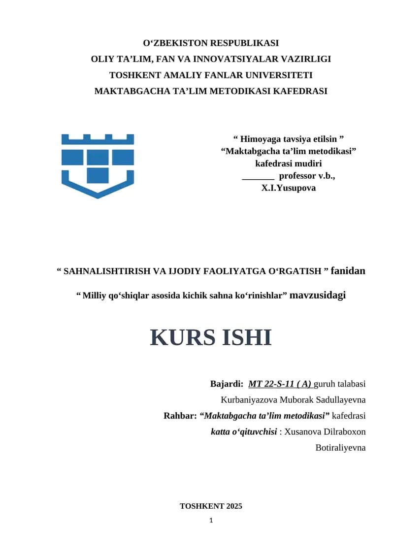 Milliy qo‘shiqlar asosida kichik sahna ko‘rinishlar.