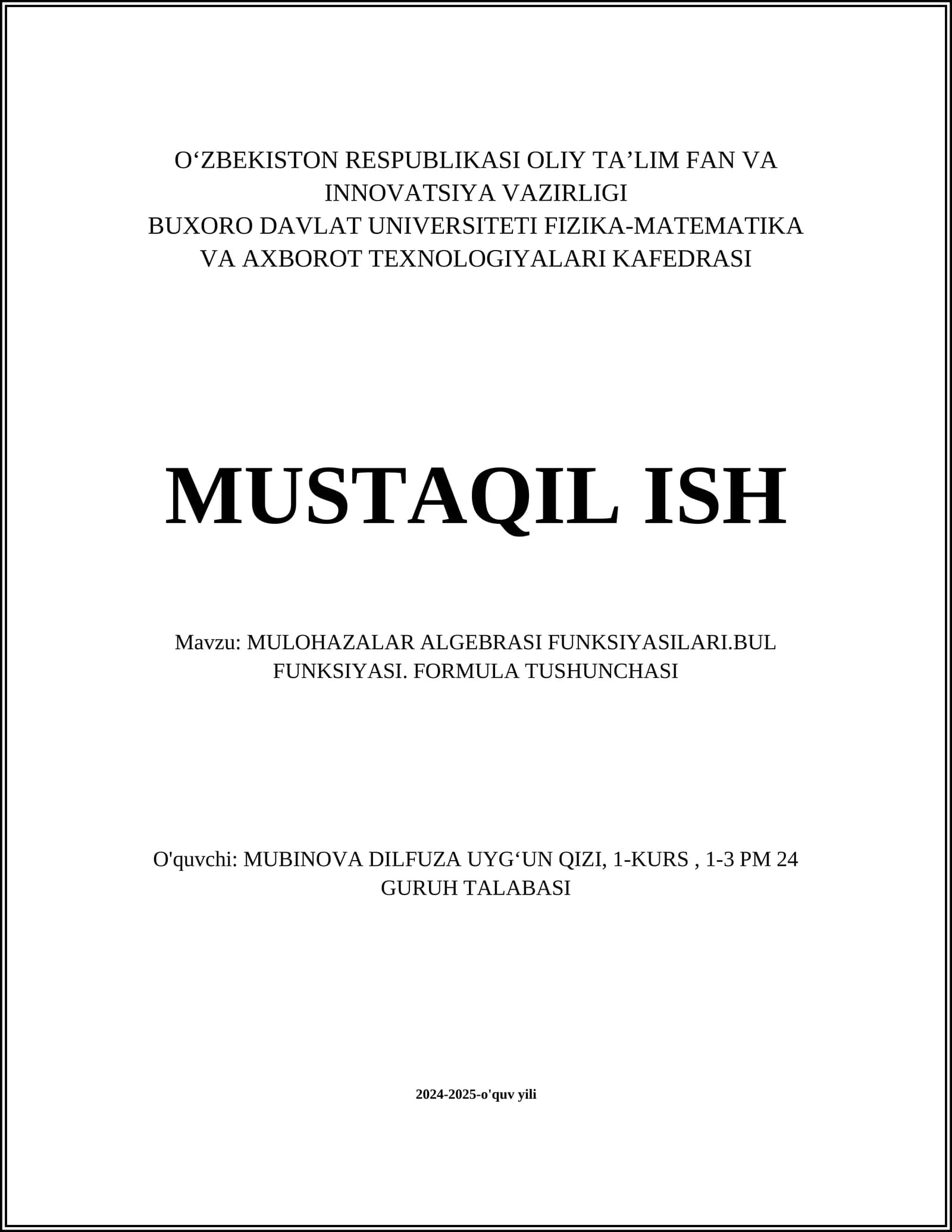 Mulohazalar algebrasi funksiyasilar
