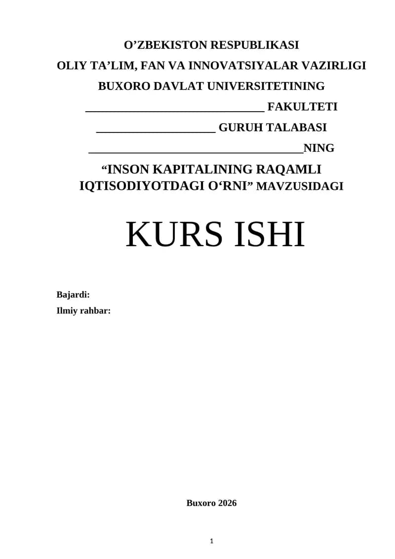 Inson kapitalining raqamli iqtisodiyotdagi o‘rni