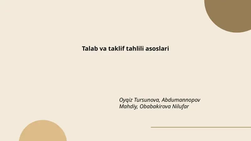 Talab va taklif tahlili asoslari