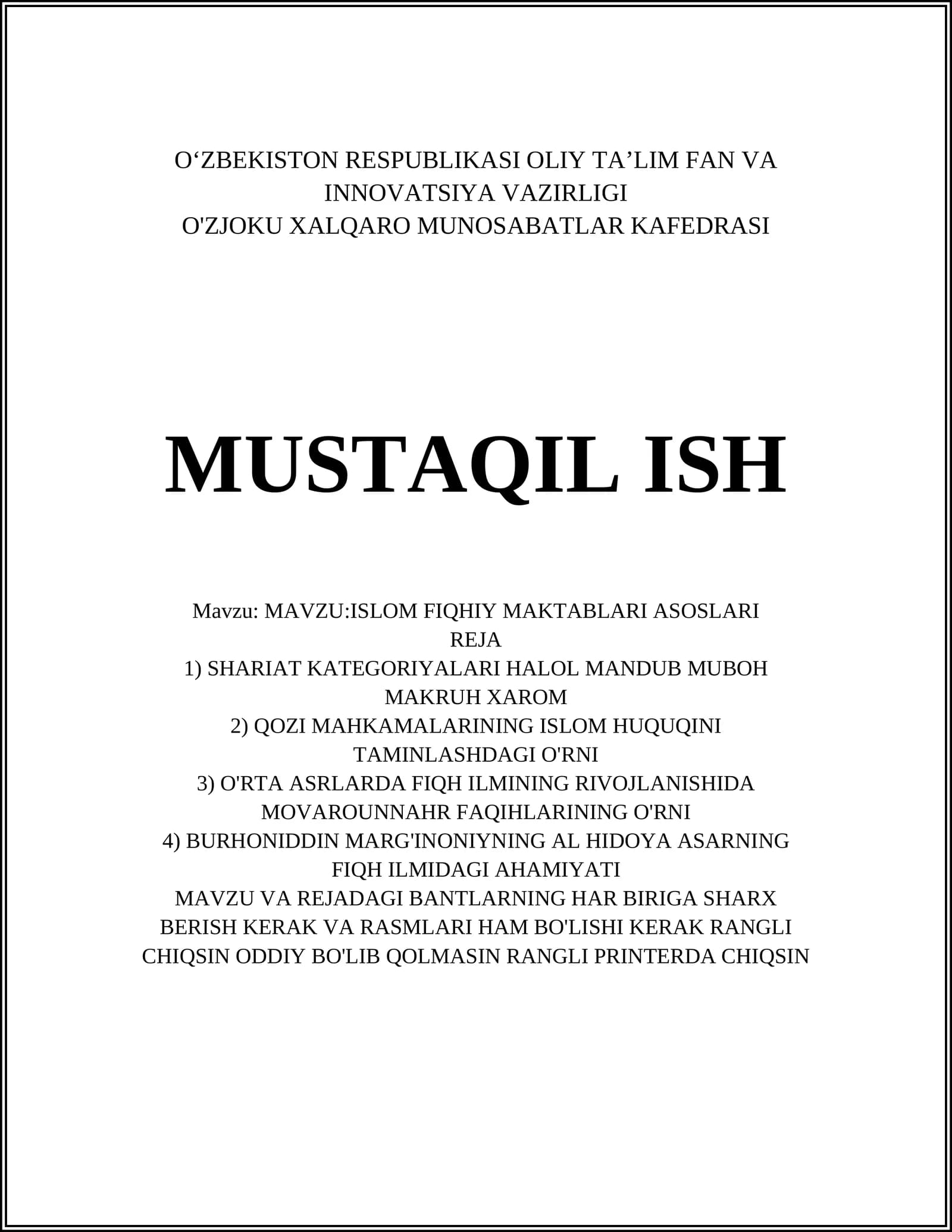 ISLOM FIQHIY MAKTABLARI ASOSLARI